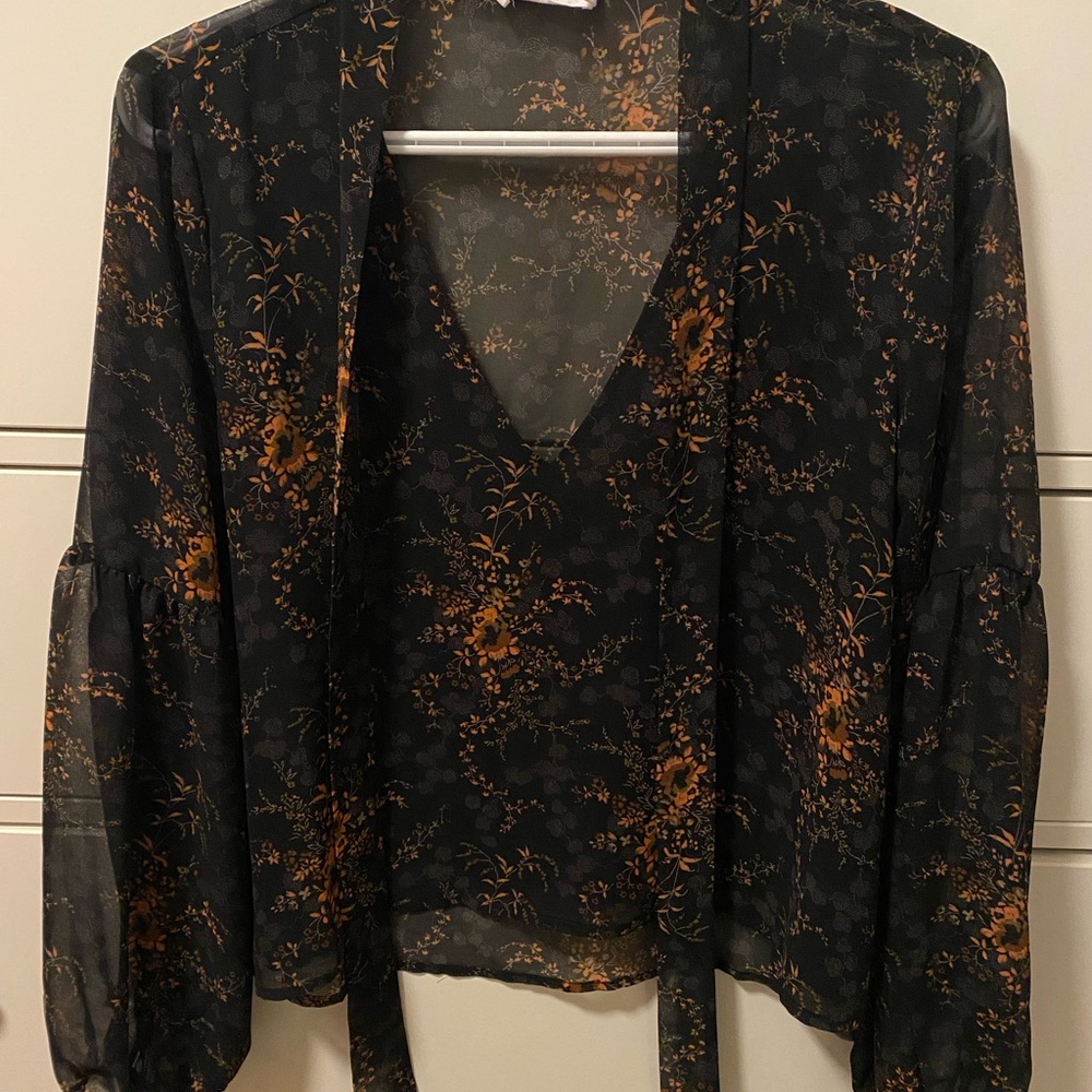 Black and Orange Floral Blouse Size Small